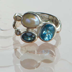 Blue Topaz, London Blue and Pearl Ring
