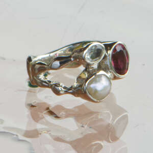 Pink Tourmaline, Quartz, Pearl Ring